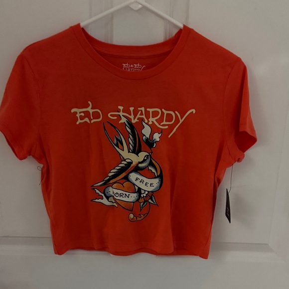 Ed Hardy Tops - Ed Hardy Orange Tee with Graphic Design